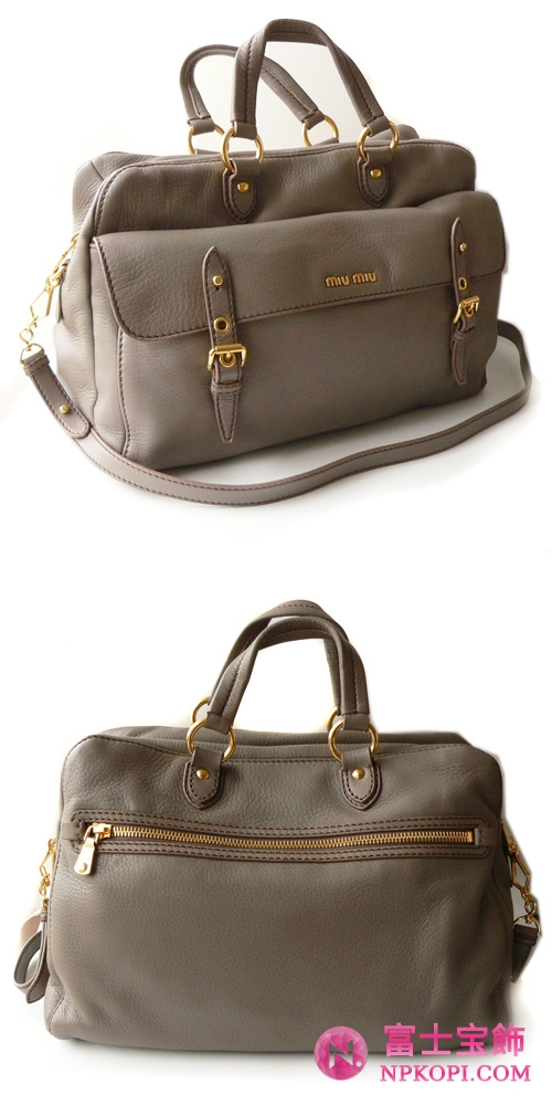 ミュウミュウ MIUMIU ハンドバッグ/ななめがけバッグ 2Way ボストンバッグ調 ショルダーストラップ付き レザー グレーブラウン（ARGILLA） RL0032 CERVO